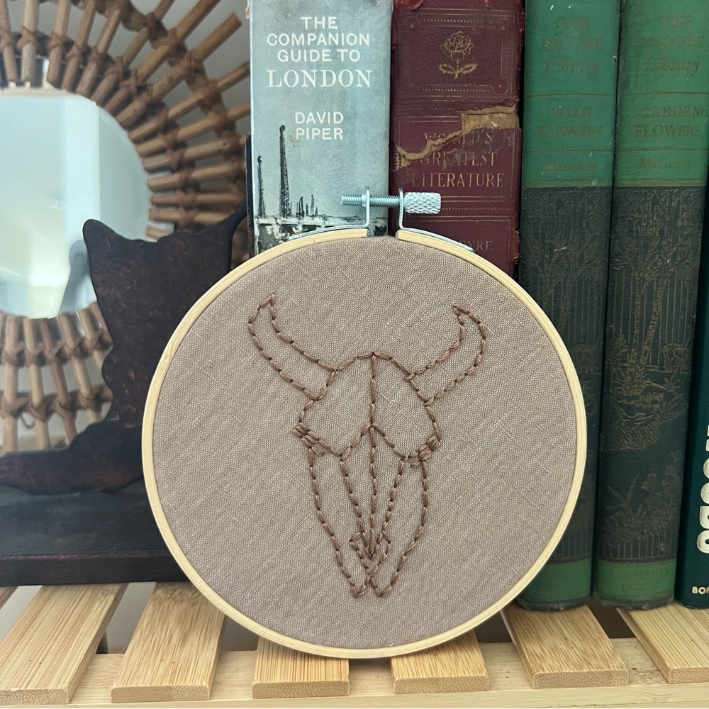 Embroidered Cow Skull Wall Art
